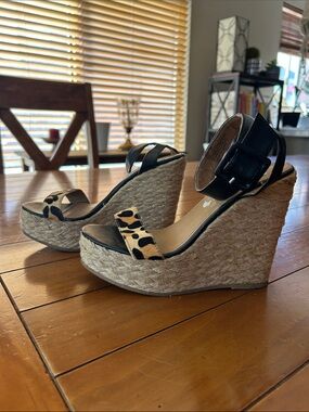 Steve Madden Hampton Leopard Print Espadrille Platform Wedges Sz 8